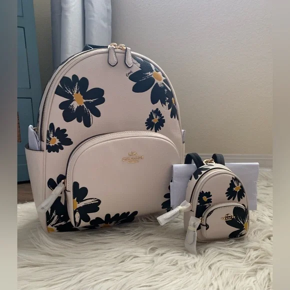 Coach Court Backpack and Mini Keychain Set Flower Print - Picture 8 of 15
